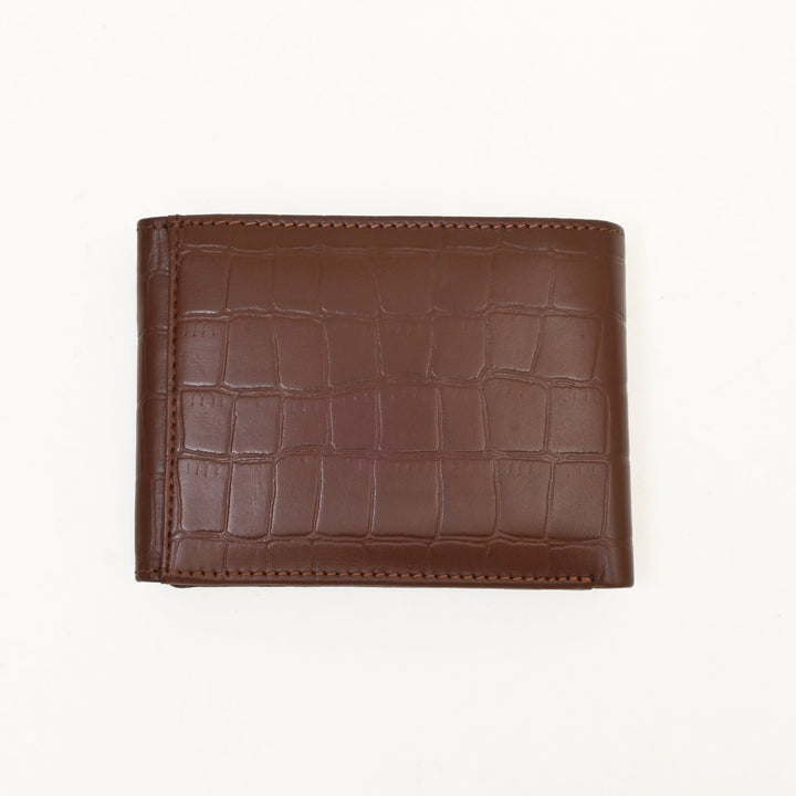 Men’s Leather Wallet 3B Scrbrn – Premium Brown Croc Look Napa Leather Wallet with Coin Pocket & 6 Card Slots | Luxury Slim Bifold Design