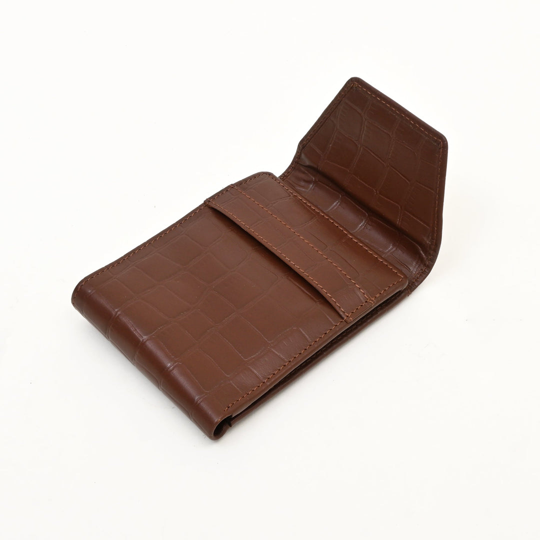 Men’s Leather Wallet 3B Scrbrn – Premium Brown Croc Look Napa Leather Wallet with Coin Pocket & 6 Card Slots | Luxury Slim Bifold Design