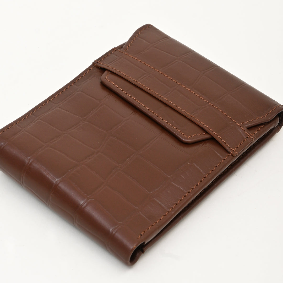 Men’s Leather Wallet 3B Scrbrn – Premium Brown Croc Look Napa Leather Wallet with Coin Pocket & 6 Card Slots | Luxury Slim Bifold Design