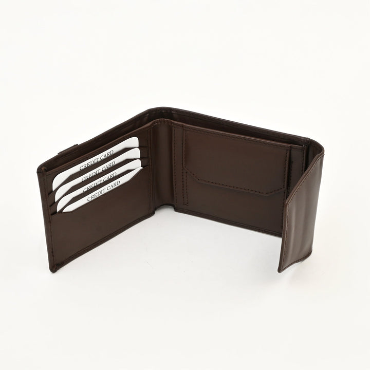 Luxury Brown Napa Leather Wallet – Slim Design with Coin Pocket & Six Card Slots