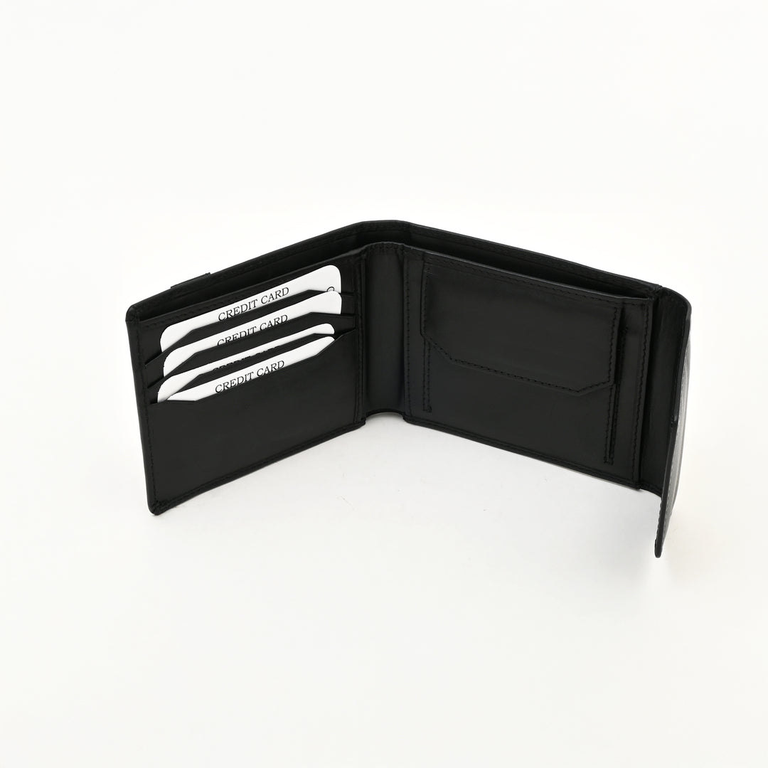 Men’s Leather Wallet 3B Napblk – Premium Black Napa Leather Wallet with Coin Pocket & 6 Card Slots | Elegant Slim Bifold Design