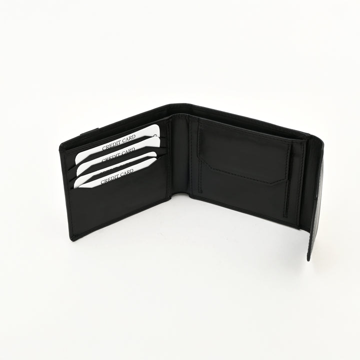 Men’s Leather Wallet 3B Napblk – Premium Black Napa Leather Wallet with Coin Pocket & 6 Card Slots | Elegant Slim Bifold Design