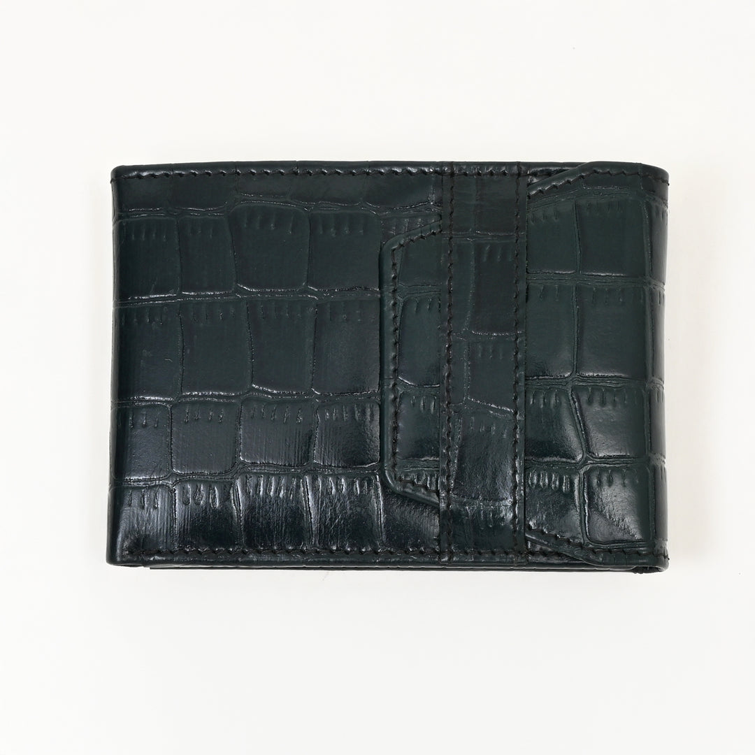 Men’s Leather Wallet 3B Scrgrn – Premium Green Croc Look Napa Leather Wallet with Coin Pocket & 6 Card Slots | Luxury Slim Bifold Design