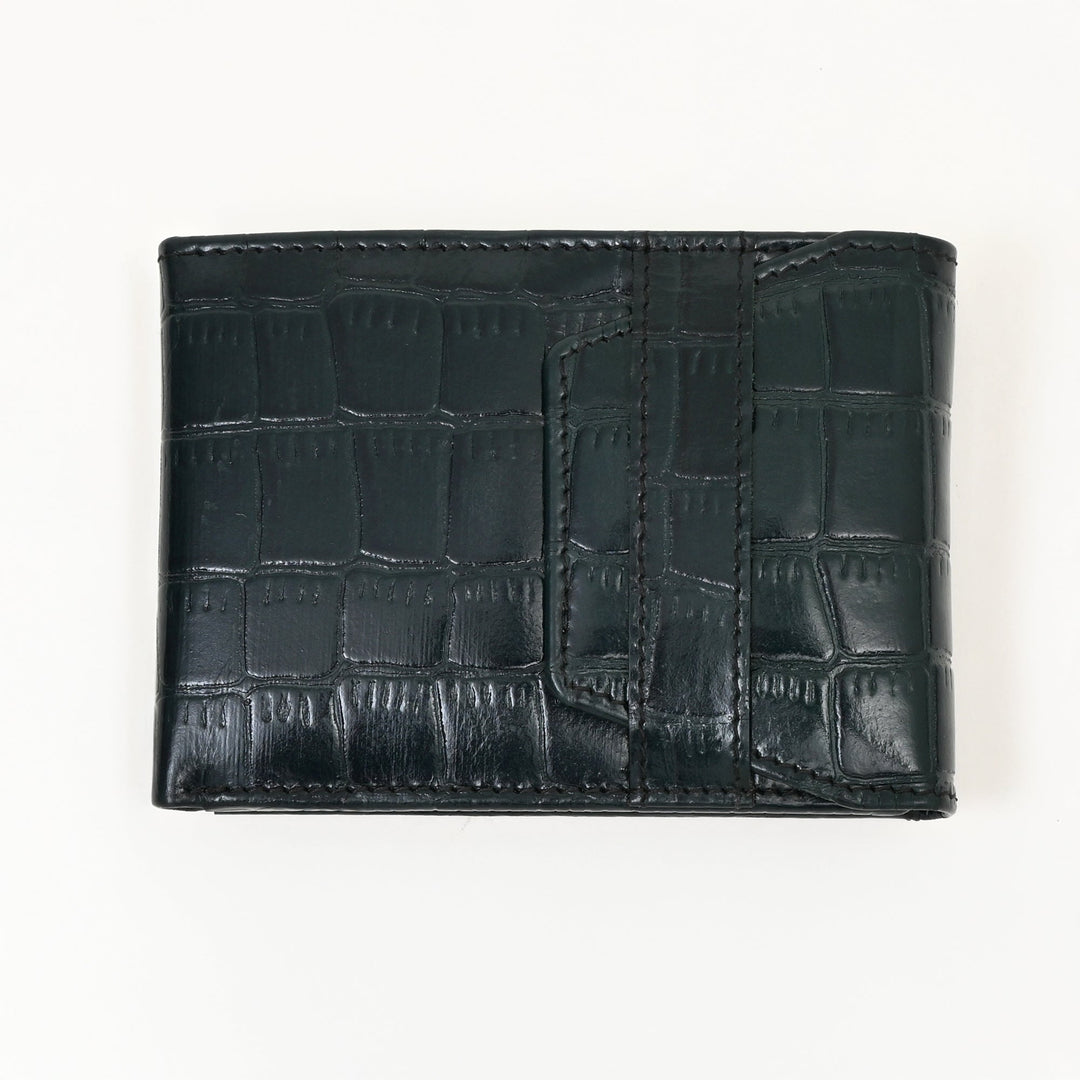 Men’s Leather Wallet 3B Scrgrn – Premium Green Croc Look Napa Leather Wallet with Coin Pocket & 6 Card Slots | Luxury Slim Bifold Design
