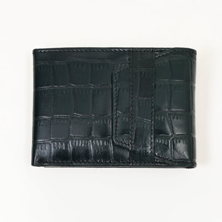 Men’s Leather Wallet 3B Scrgrn – Premium Green Croc Look Napa Leather Wallet with Coin Pocket & 6 Card Slots | Luxury Slim Bifold Design