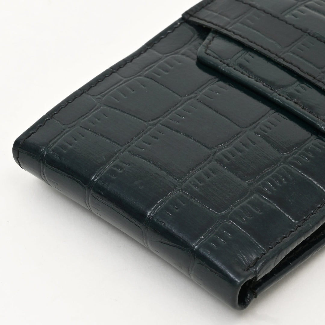 Men’s Leather Wallet 3B Scrgrn – Premium Green Croc Look Napa Leather Wallet with Coin Pocket & 6 Card Slots | Luxury Slim Bifold Design