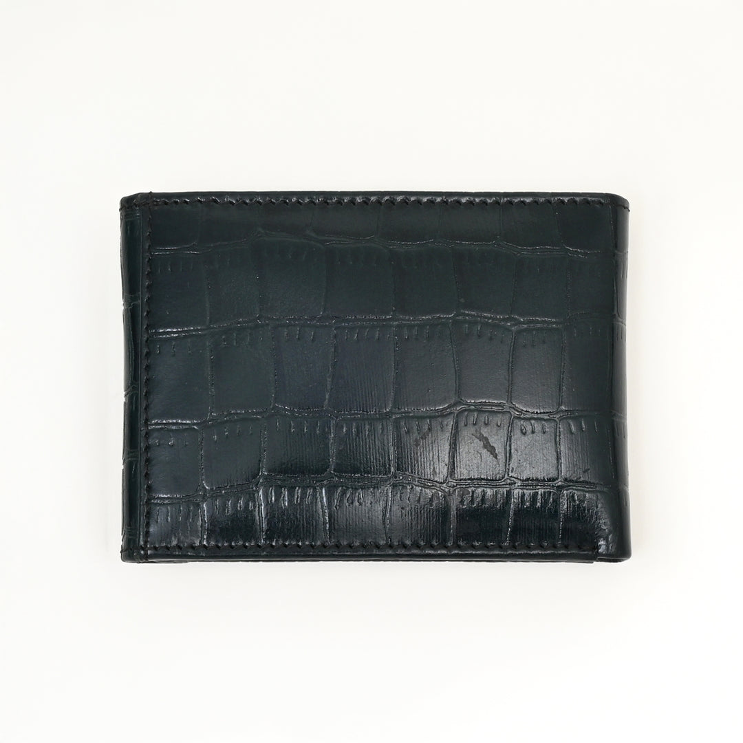 Men’s Leather Wallet 3B Scrgrn – Premium Green Croc Look Napa Leather Wallet with Coin Pocket & 6 Card Slots | Luxury Slim Bifold Design
