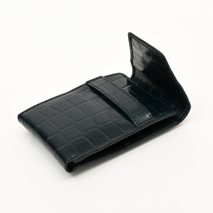 Men’s Leather Wallet 3B Scrgrn – Premium Green Croc Look Napa Leather Wallet with Coin Pocket & 6 Card Slots | Luxury Slim Bifold Design