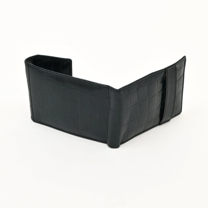 Men’s Leather Wallet 3B Scrgrn – Premium Green Croc Look Napa Leather Wallet with Coin Pocket & 6 Card Slots | Luxury Slim Bifold Design