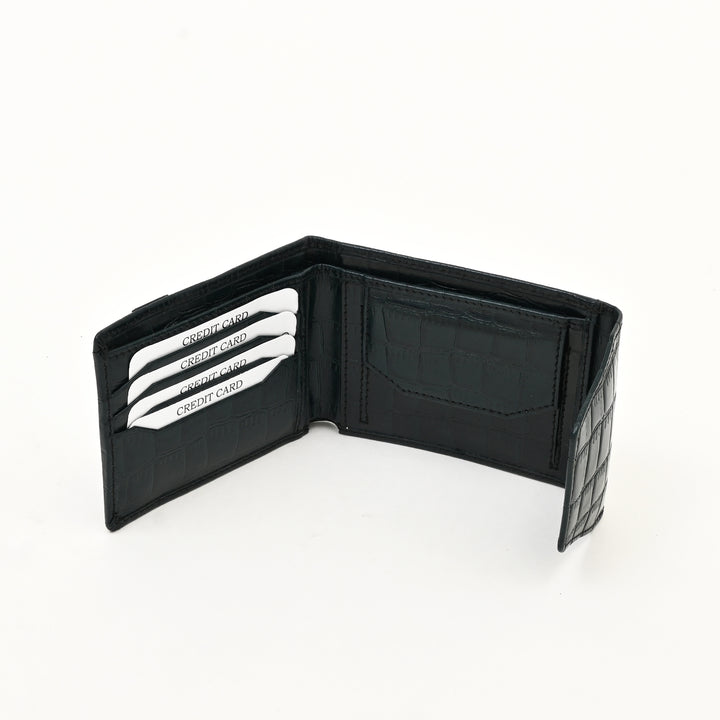 Men’s Leather Wallet 3B Scrgrn – Premium Green Croc Look Napa Leather Wallet with Coin Pocket & 6 Card Slots | Luxury Slim Bifold Design