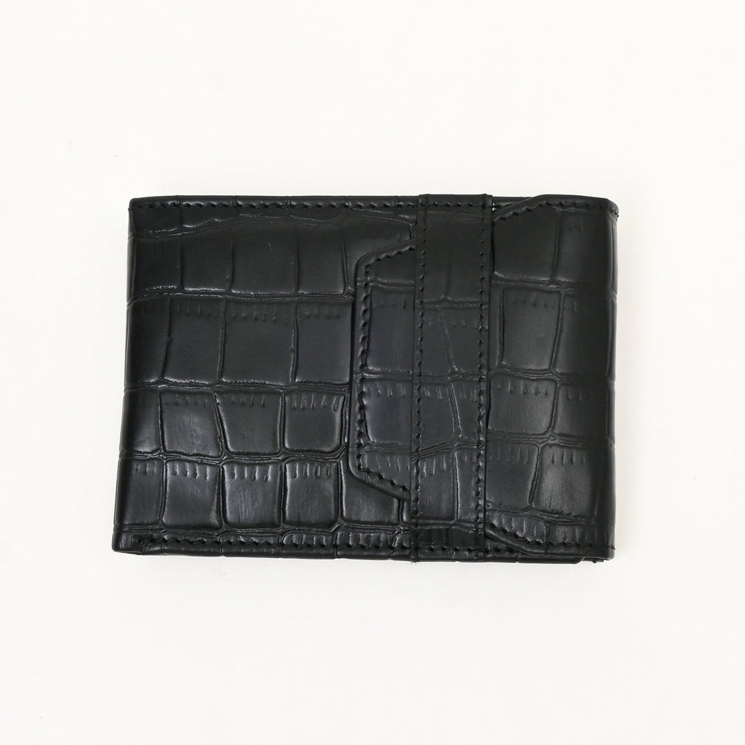 Men’s Leather Wallet 3B Scrblk – Premium Black Croc Look Napa Leather Wallet with Coin Pocket & 6 Card Slots | Luxury Slim Bifold Design
