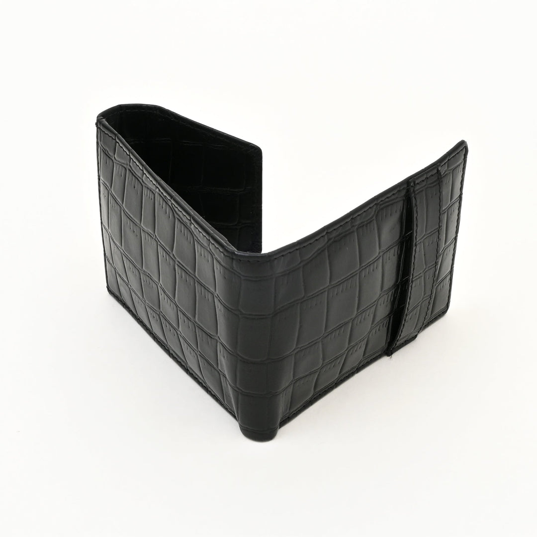 Men’s Leather Wallet 3B Scrblk – Premium Black Croc Look Napa Leather Wallet with Coin Pocket & 6 Card Slots | Luxury Slim Bifold Design