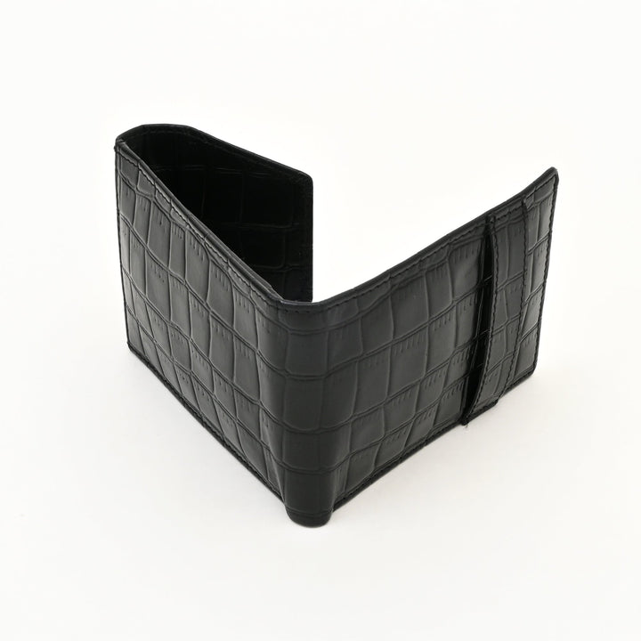 Men’s Leather Wallet 3B Scrblk – Premium Black Croc Look Napa Leather Wallet with Coin Pocket & 6 Card Slots | Luxury Slim Bifold Design