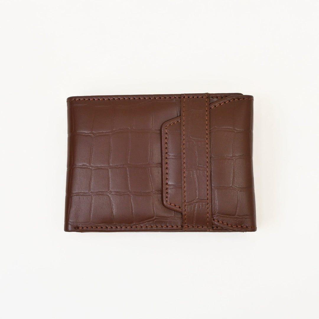 Men’s Leather Wallet 3S Scrbrn – Premium Brown Croc Look Napa Leather Wallet with Coin Pocket & 6 Card Slots | Handcrafted Luxury Slim Wallet