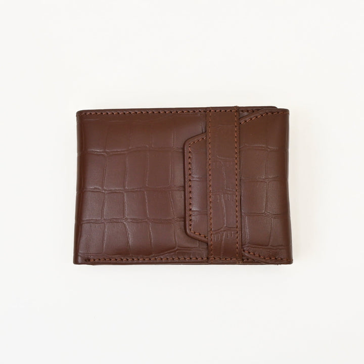 Men’s Leather Wallet 3S Scrbrn – Premium Brown Croc Look Napa Leather Wallet with Coin Pocket & 6 Card Slots | Handcrafted Luxury Slim Wallet
