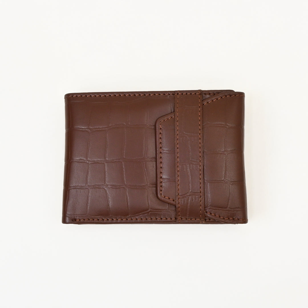 Men’s Leather Wallet 3S Scrbrn – Premium Brown Croc Look Napa Leather Wallet with Coin Pocket & 6 Card Slots | Handcrafted Luxury Slim Wallet