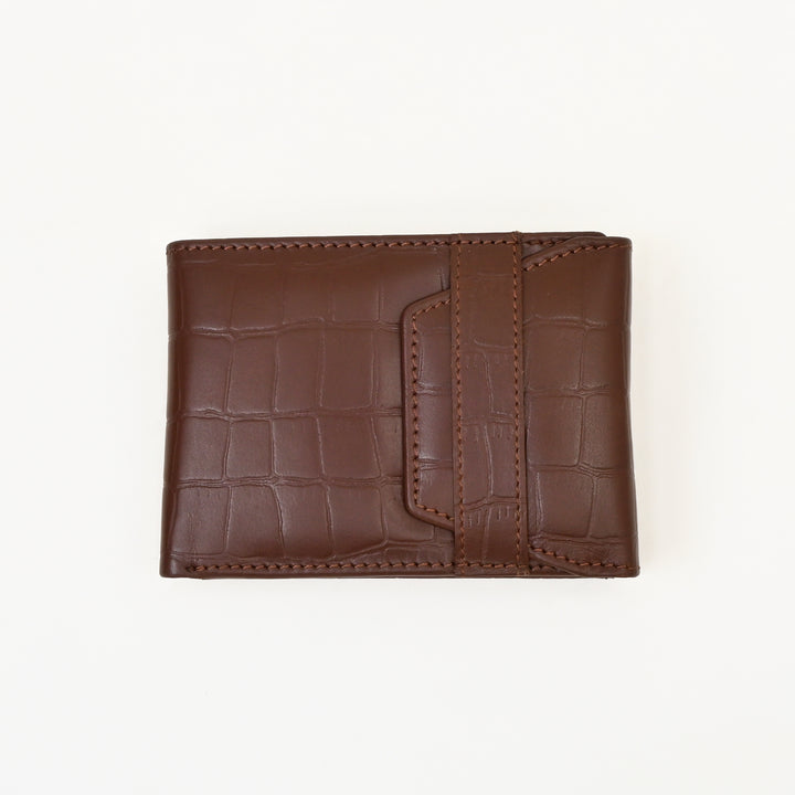 Men’s Leather Wallet 3S Scrbrn – Premium Brown Croc Look Napa Leather Wallet with Coin Pocket & 6 Card Slots | Handcrafted Luxury Slim Wallet