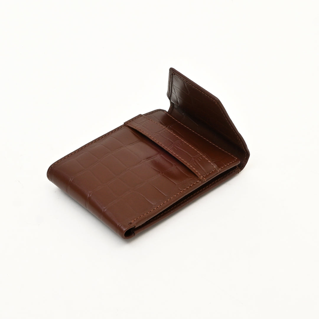 Men’s Leather Wallet 3S Scrbrn – Premium Brown Croc Look Napa Leather Wallet with Coin Pocket & 6 Card Slots | Handcrafted Luxury Slim Wallet