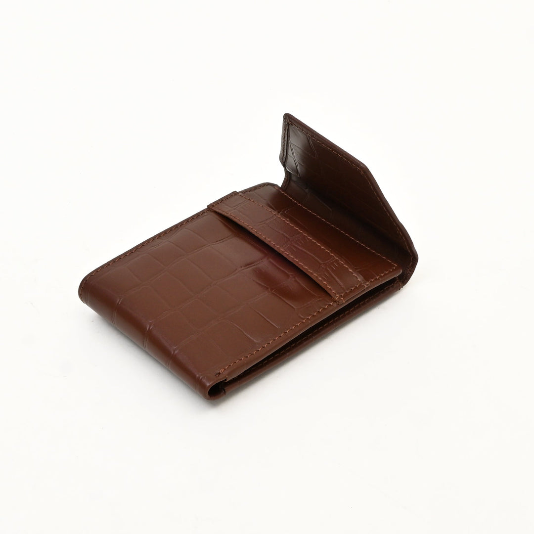 Men’s Leather Wallet 3S Scrbrn – Premium Brown Croc Look Napa Leather Wallet with Coin Pocket & 6 Card Slots | Handcrafted Luxury Slim Wallet