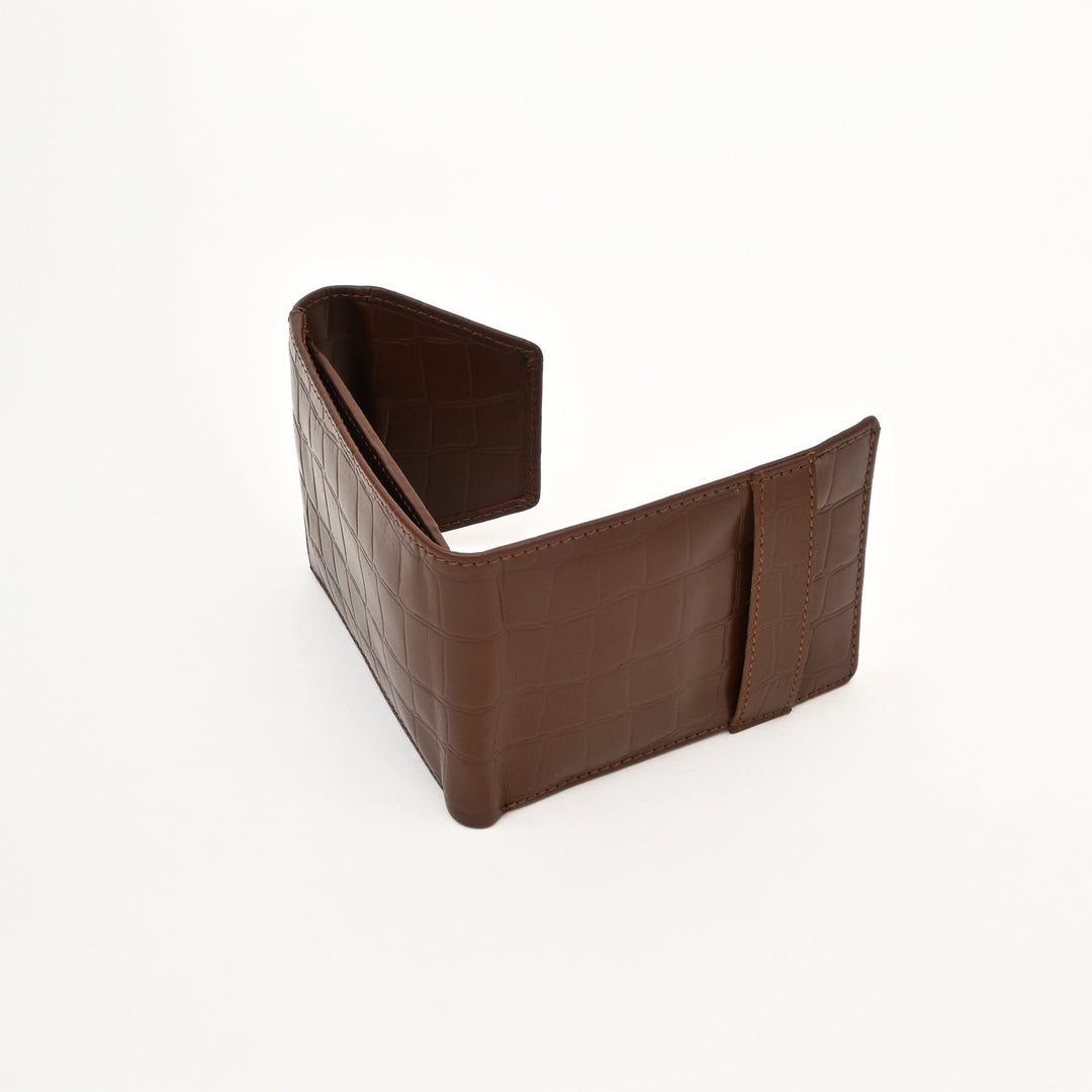 Men’s Leather Wallet 3S Scrbrn – Premium Brown Croc Look Napa Leather Wallet with Coin Pocket & 6 Card Slots | Handcrafted Luxury Slim Wallet