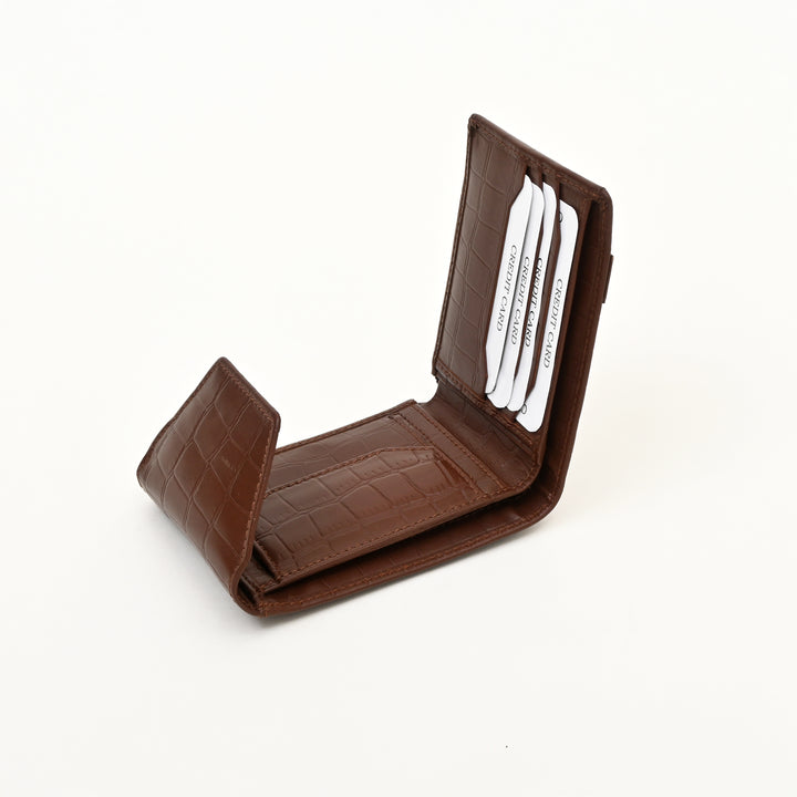 Men’s Leather Wallet 3S Scrbrn – Premium Brown Croc Look Napa Leather Wallet with Coin Pocket & 6 Card Slots | Handcrafted Luxury Slim Wallet