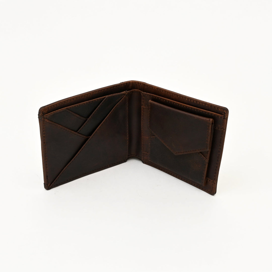 Leather Wallet 1S Crnbrn – Premium Full Grain Waxy Brown Leather Men’s Wallet with Coin Pocket & 6 Card Slots