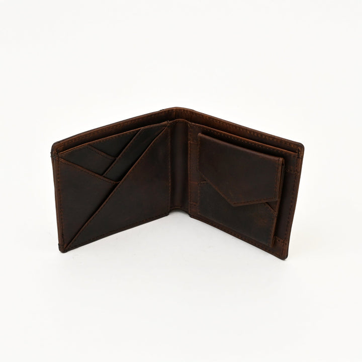 Leather Wallet 1S Crnbrn – Premium Full Grain Waxy Brown Leather Men’s Wallet with Coin Pocket & 6 Card Slots