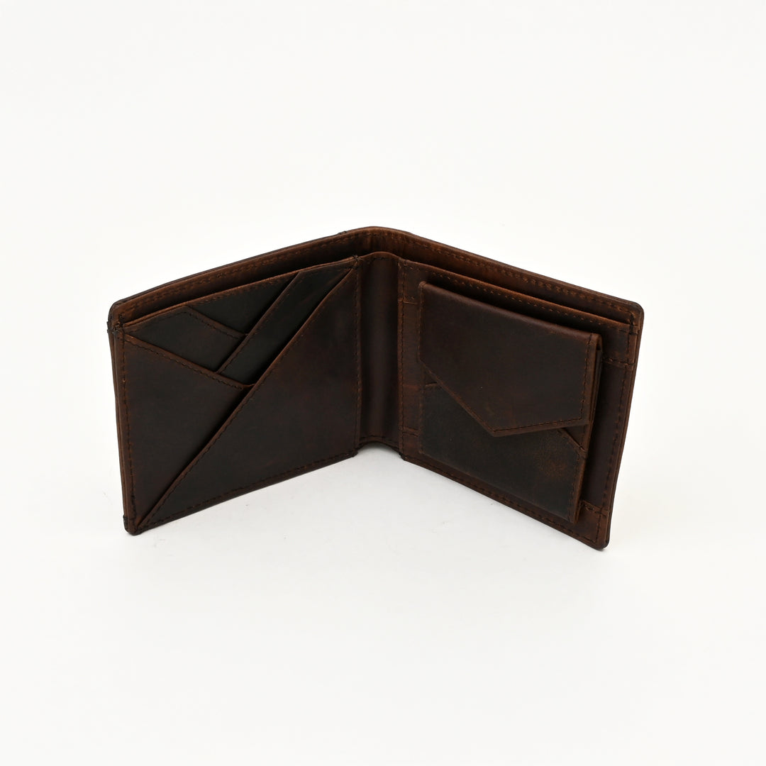 Leather Wallet 1S Crnbrn – Premium Full Grain Waxy Brown Leather Men’s Wallet with Coin Pocket & 6 Card Slots