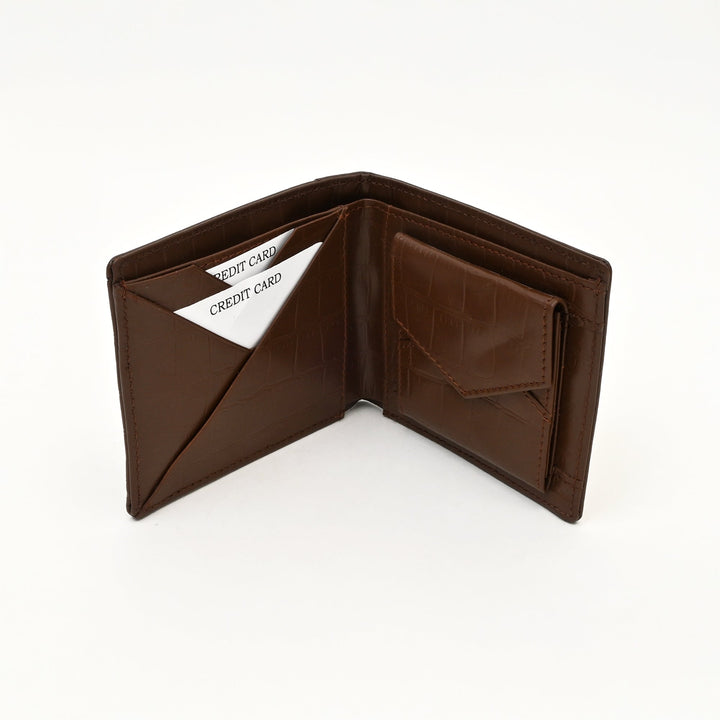 Leather Wallet 1B Brown – Croc-Look Nappa Leather Men’s Wallet with Coin Pocket & 6 Card Slots