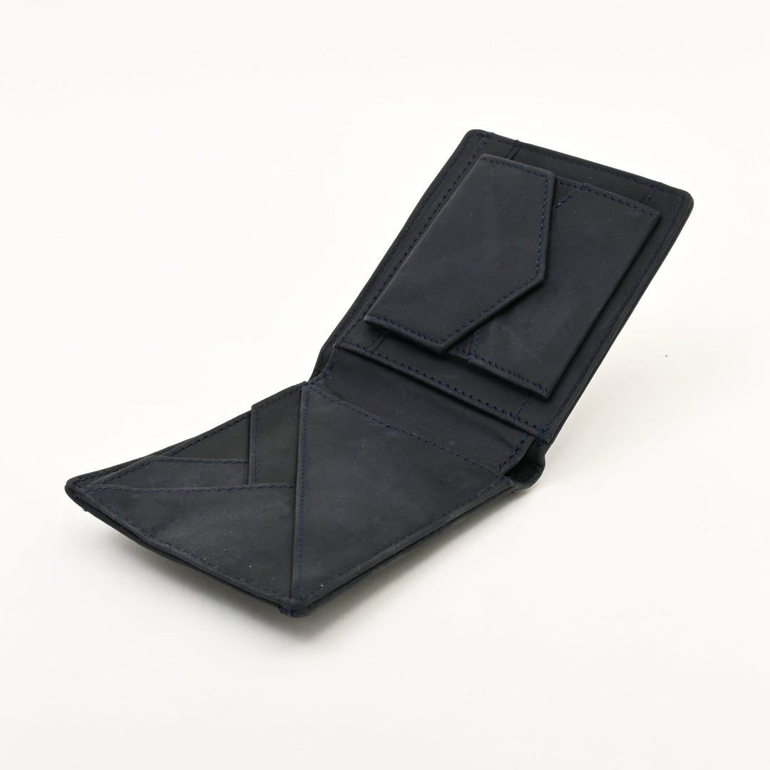 Luxury Blue Waxy Leather Wallet for Men – Slim Design with Coin Pocket & Card Slots