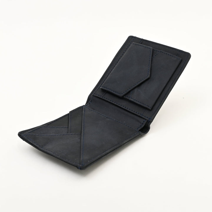 Luxury Blue Waxy Leather Wallet for Men – Slim Design with Coin Pocket & Card Slots