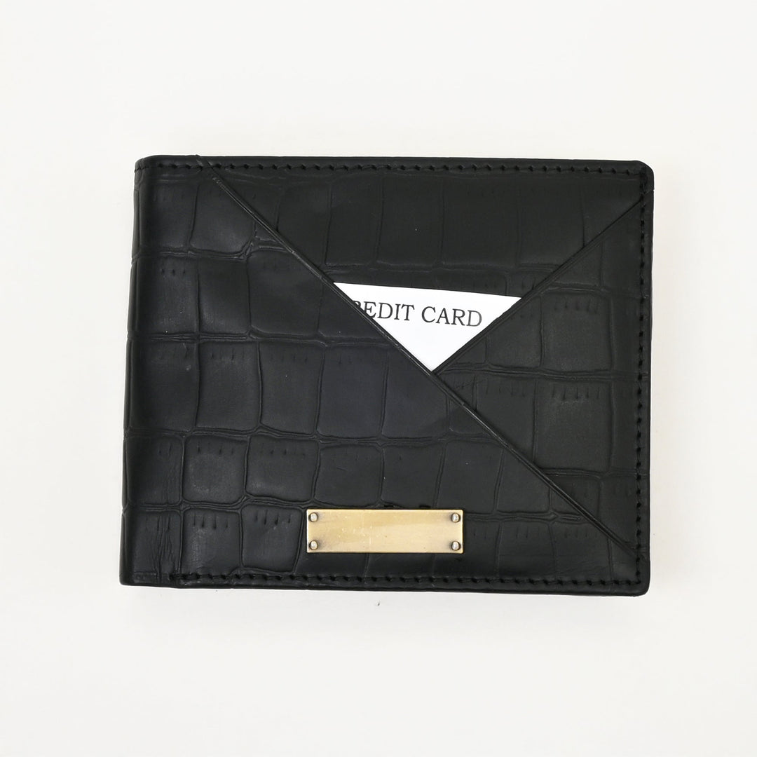 Leather Wallet 1B Croblk – Croc Look Black Napa Leather Wallet for Men | Elegant & Functional Slim Design