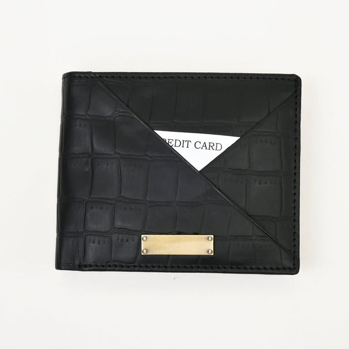 Leather Wallet 1B Croblk – Croc Look Black Napa Leather Wallet for Men | Elegant & Functional Slim Design