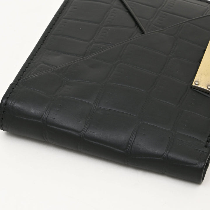 Leather Wallet 1B Croblk – Croc Look Black Napa Leather Wallet for Men | Elegant & Functional Slim Design