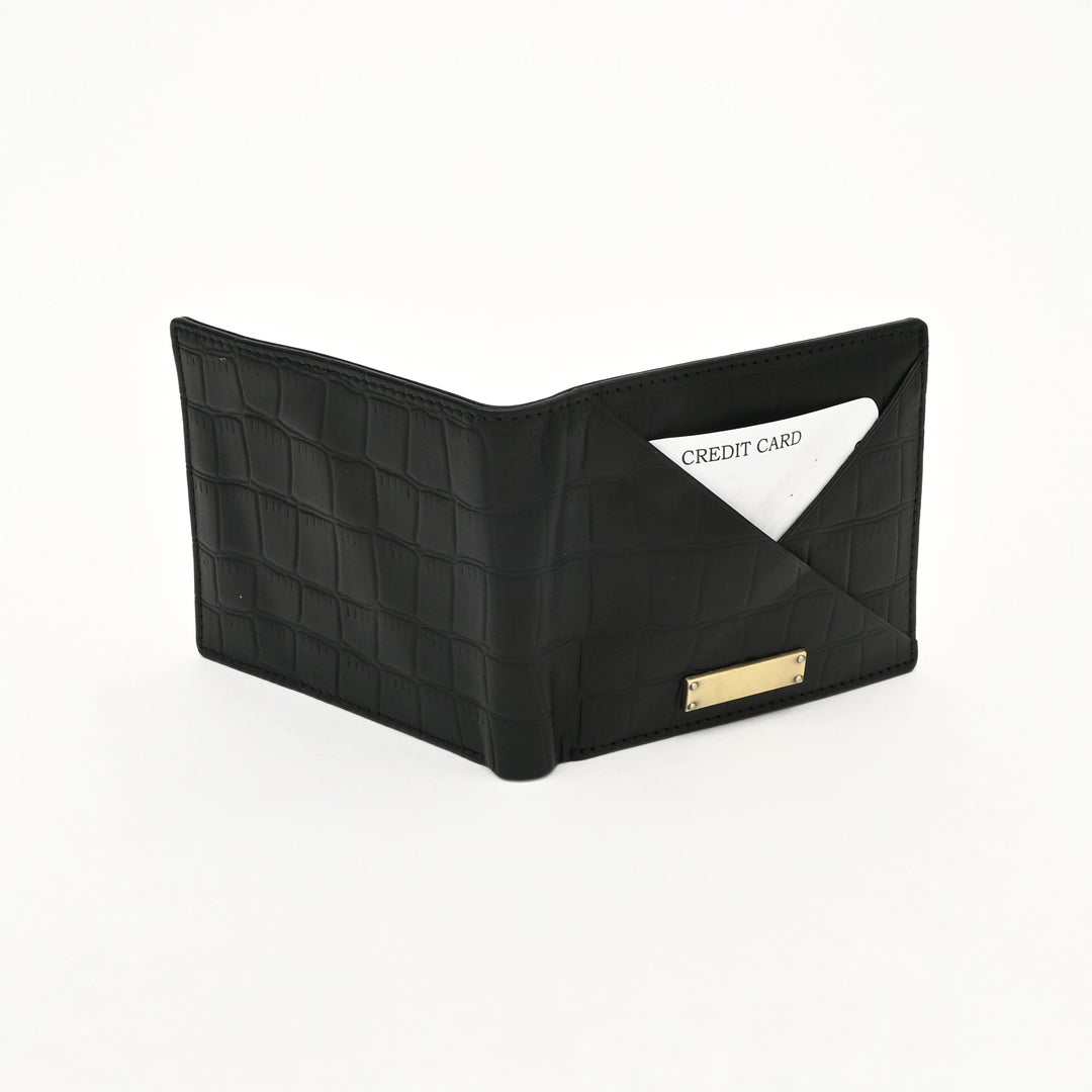 Leather Wallet 1B Croblk – Croc Look Black Napa Leather Wallet for Men | Elegant & Functional Slim Design