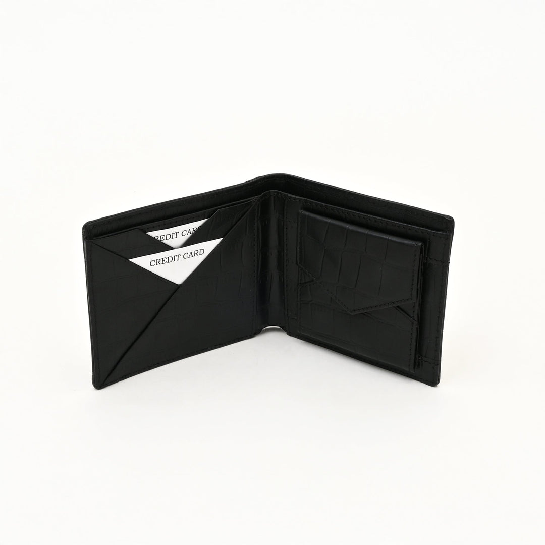 Leather Wallet 1B Croblk – Croc Look Black Napa Leather Wallet for Men | Elegant & Functional Slim Design