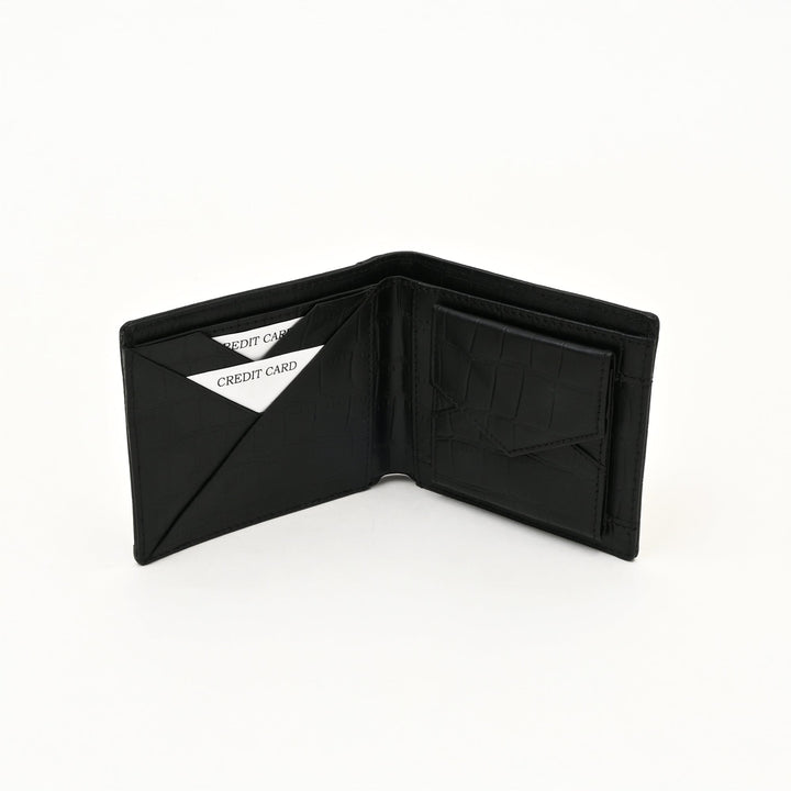 Leather Wallet 1B Croblk – Croc Look Black Napa Leather Wallet for Men | Elegant & Functional Slim Design