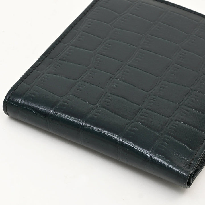 Luxury Green Napa Leather Wallet – Slim Croc-Pattern Design with Coin Pocket & Card Slots