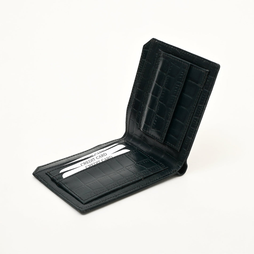 Luxury Green Napa Leather Wallet – Slim Croc-Pattern Design with Coin Pocket & Card Slots