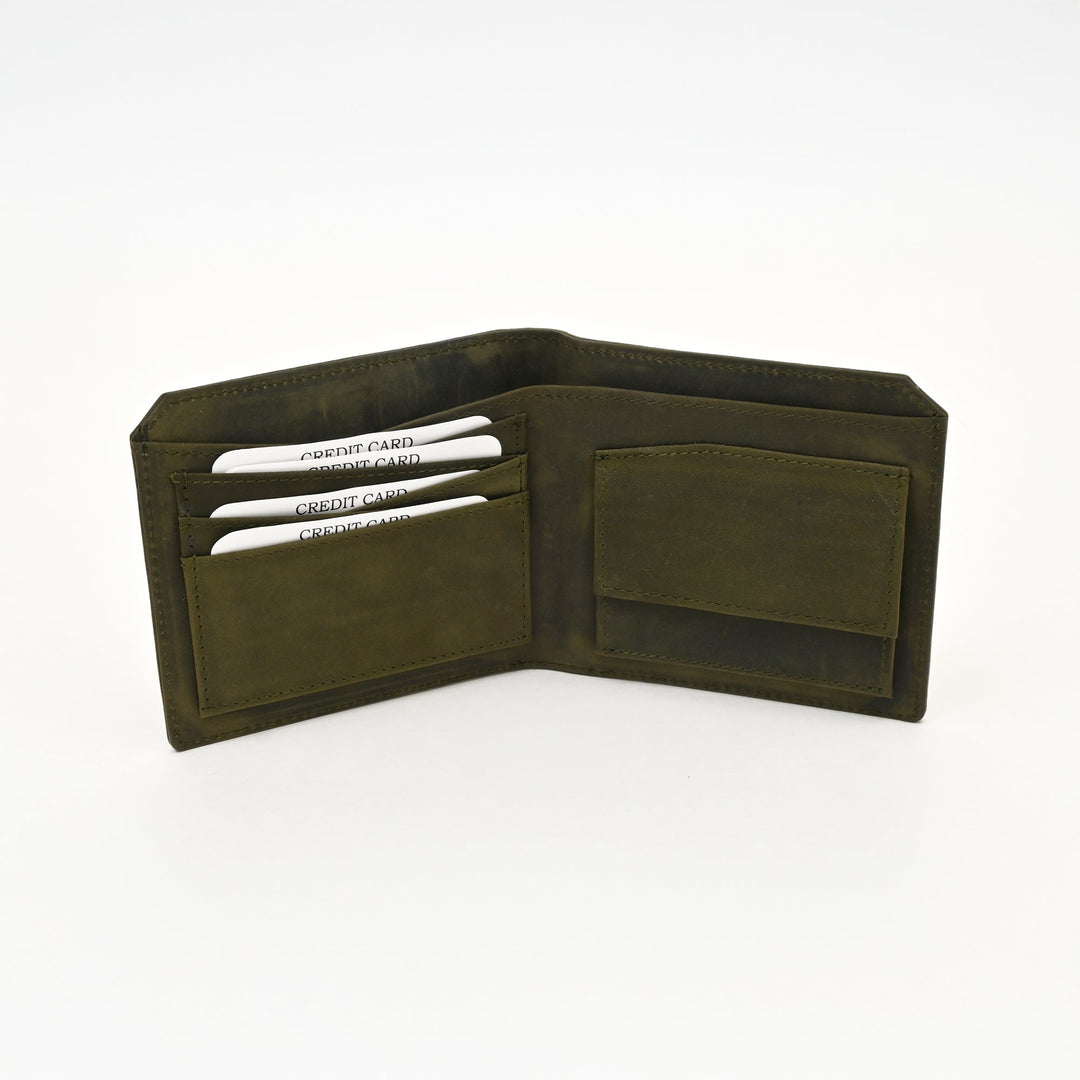 Luxury Green Full-Grain Leather Wallet – Slim Waxy Croc Design with Coin Pocket & Card Slots