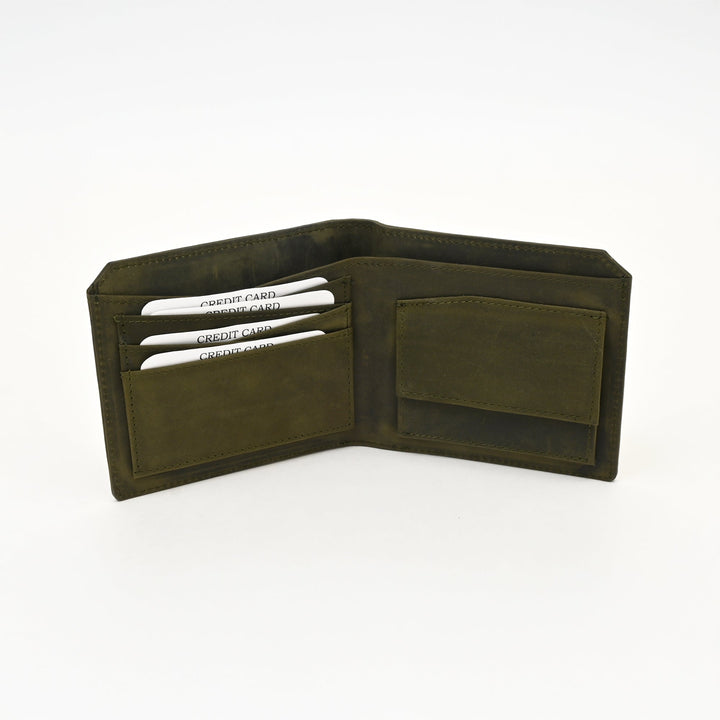 Luxury Green Full-Grain Leather Wallet – Slim Waxy Croc Design with Coin Pocket & Card Slots