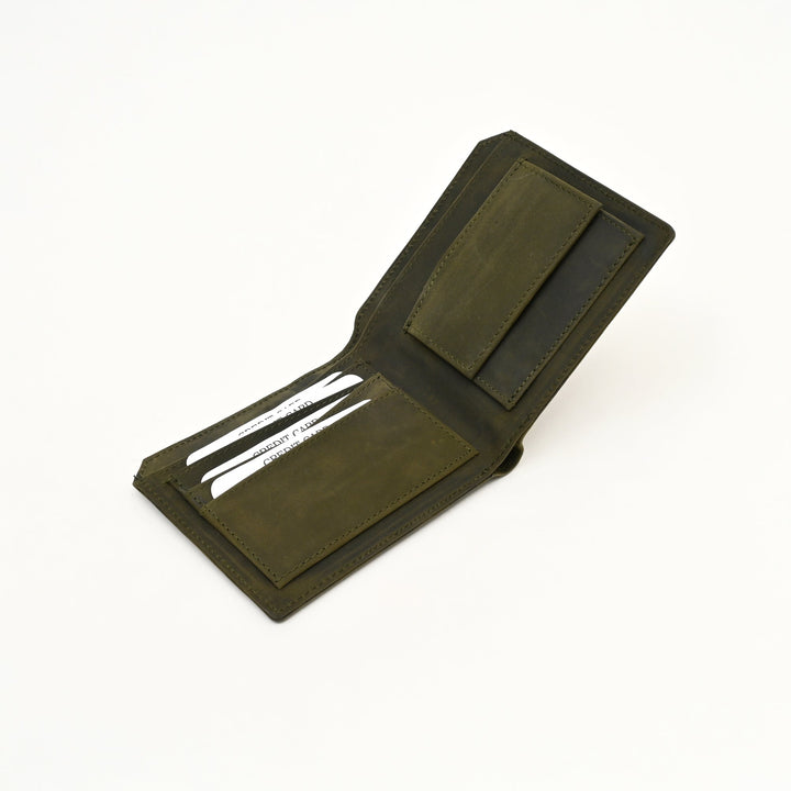 Luxury Green Full-Grain Leather Wallet – Slim Waxy Croc Design with Coin Pocket & Card Slots