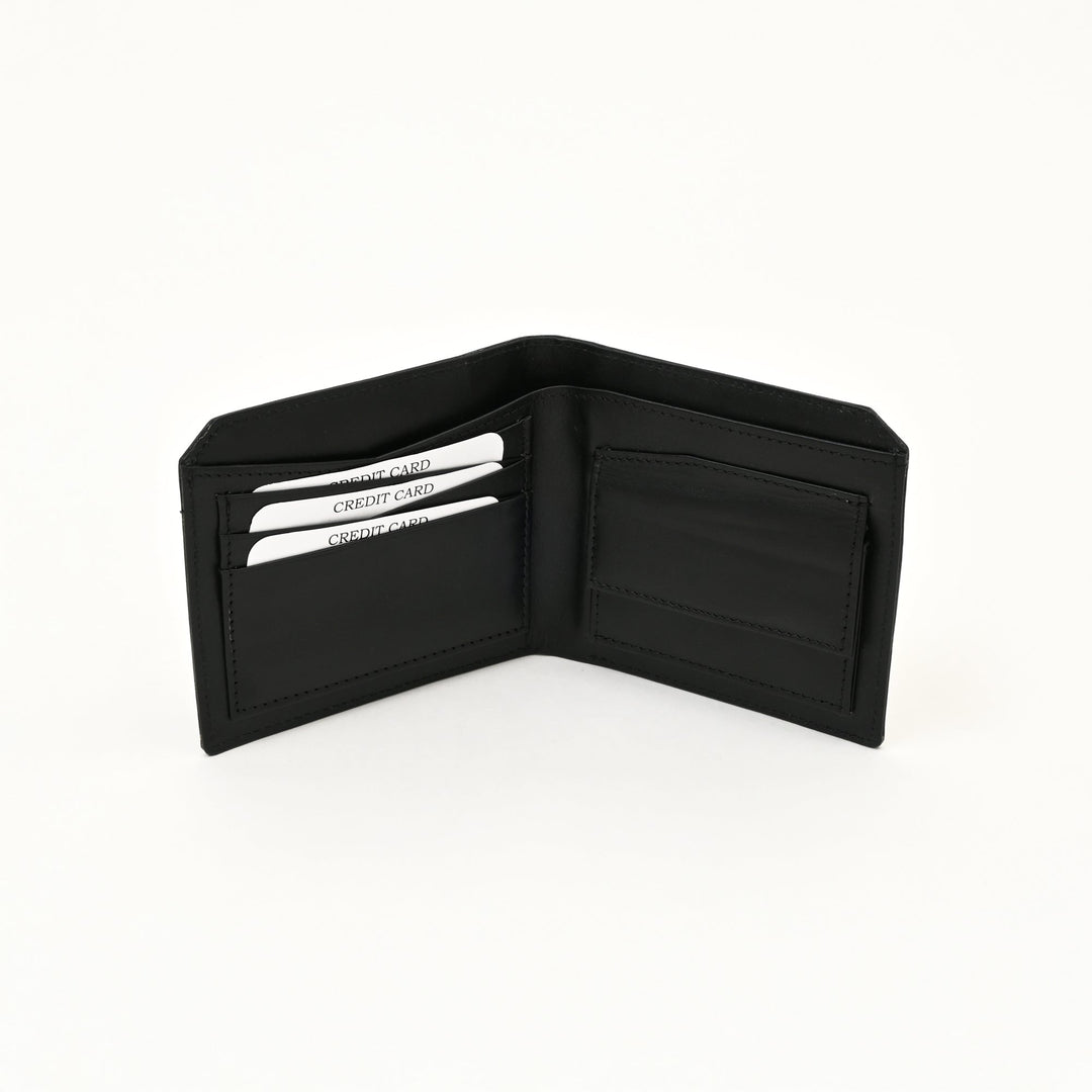Luxury Black Napa Leather Wallet – Slim Croc Design with Coin Pocket & Card Slots