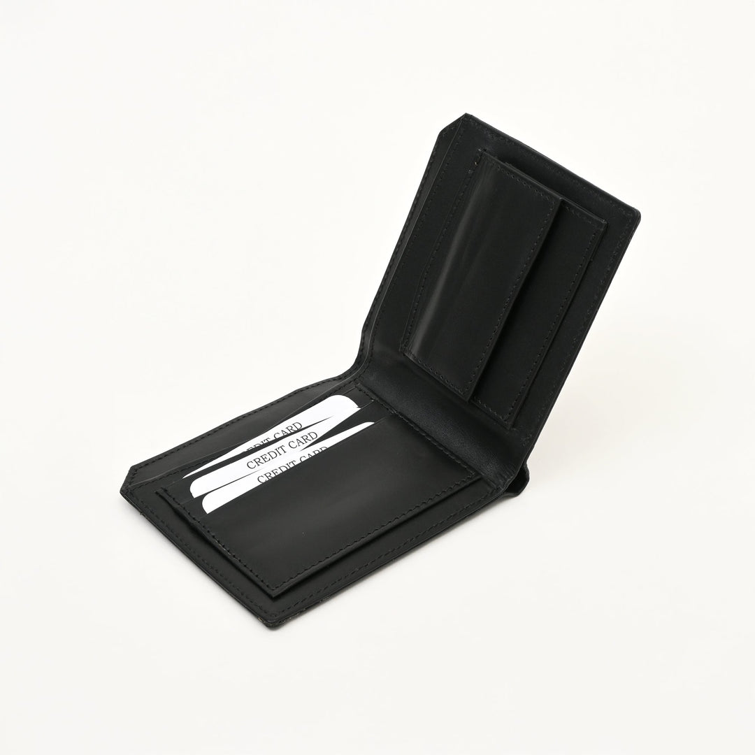 Luxury Black Napa Leather Wallet – Slim Croc Design with Coin Pocket & Card Slots