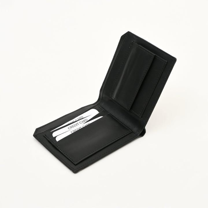 Luxury Black Napa Leather Wallet – Slim Croc Design with Coin Pocket & Card Slots