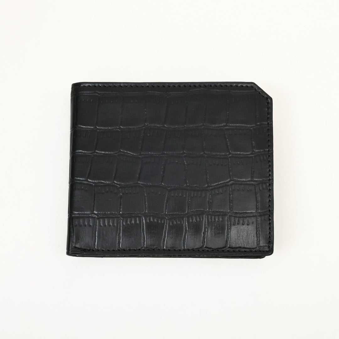 Luxury Black Napa Leather Wallet – Slim Croc-Pattern Design with Coin Pocket & Card Slots