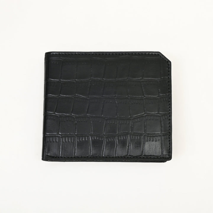 Luxury Black Napa Leather Wallet – Slim Croc-Pattern Design with Coin Pocket & Card Slots