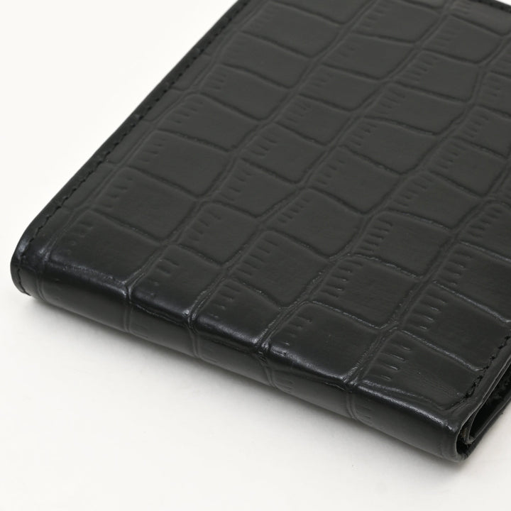 Luxury Black Napa Leather Wallet – Slim Croc-Pattern Design with Coin Pocket & Card Slots