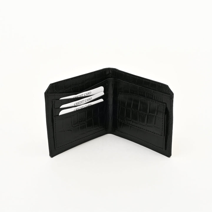 Luxury Black Napa Leather Wallet – Slim Croc-Pattern Design with Coin Pocket & Card Slots
