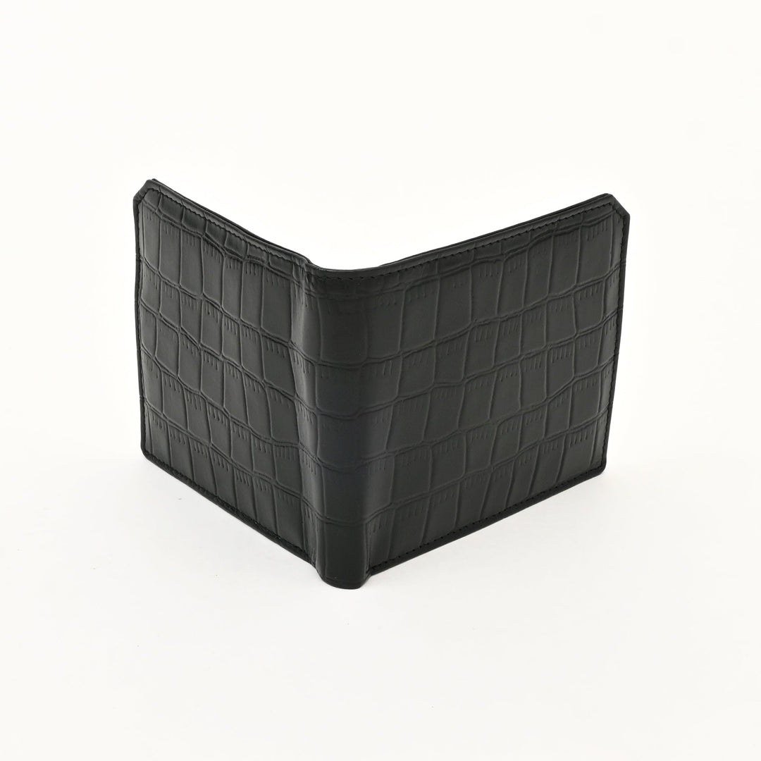 Luxury Black Napa Leather Wallet – Slim Croc-Pattern Design with Coin Pocket & Card Slots